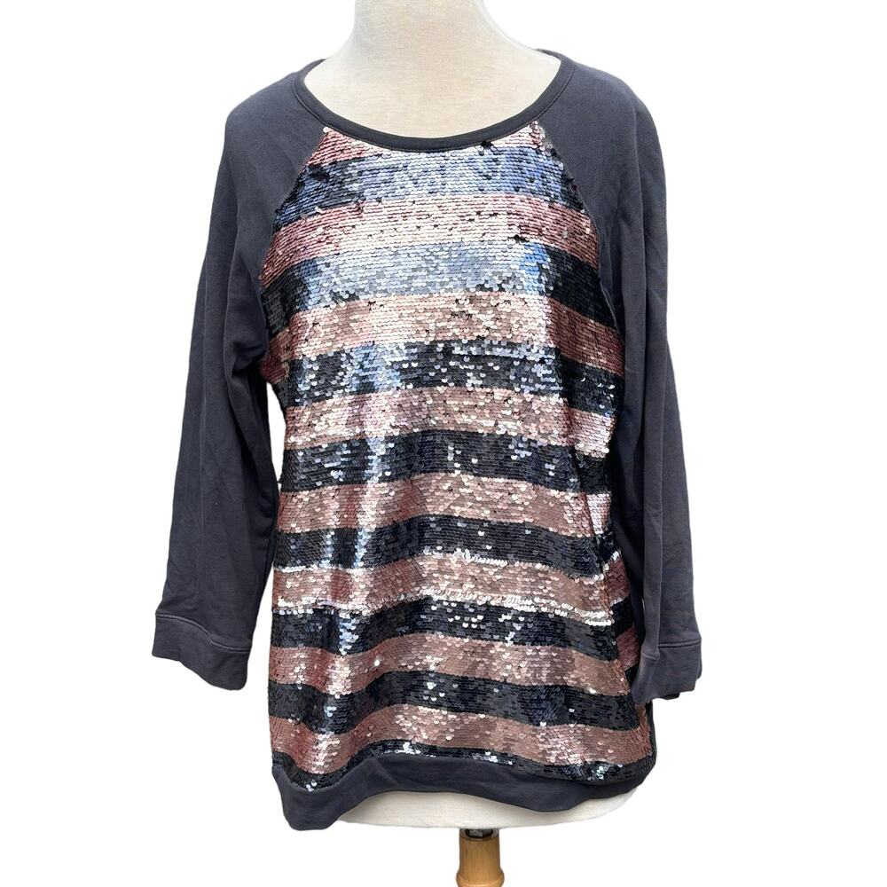 Ann Taylor LOFT Woman’s Large Sequin Sweatshirt Long Sleeve Gray Sparkly